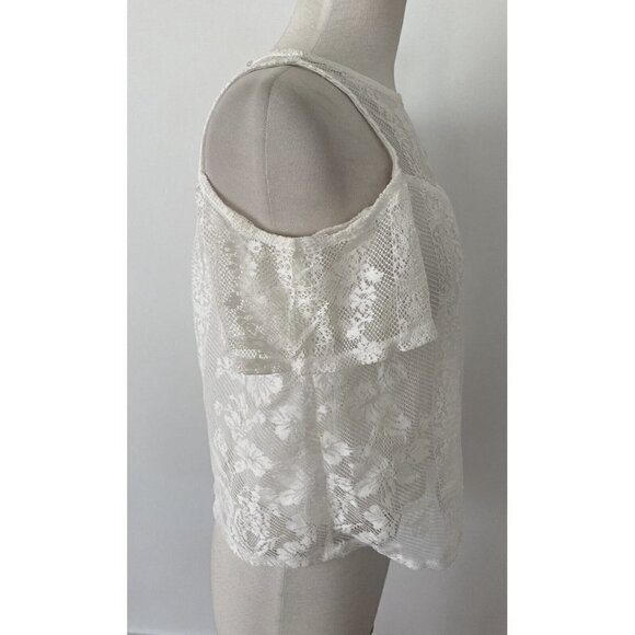 BCX Lace Cold Shoulder Top Size XS Off White Blouse Top - Picture 2 of 10